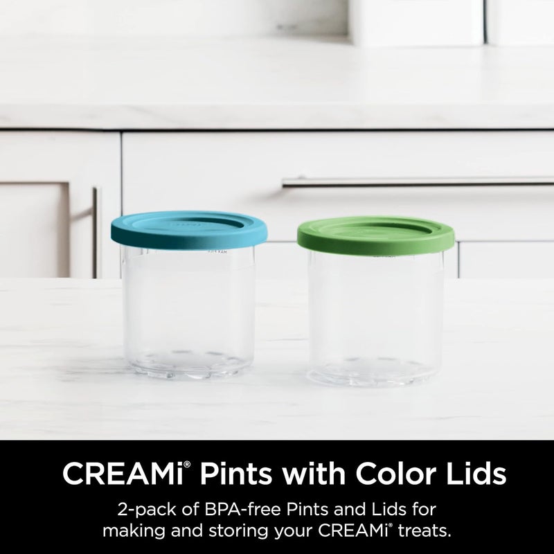 Ninja CREAMi Pints 2 Pack, Compatible with NC299AMZ & NC300s Series CREAMi Ice Cream Makers, Genuine Pint, BPA-Free & Dishwasher Safe, Color Lids, 1 Pint Each, Clear/Lime/Aqua, XSKPLID2CD - Image 4
